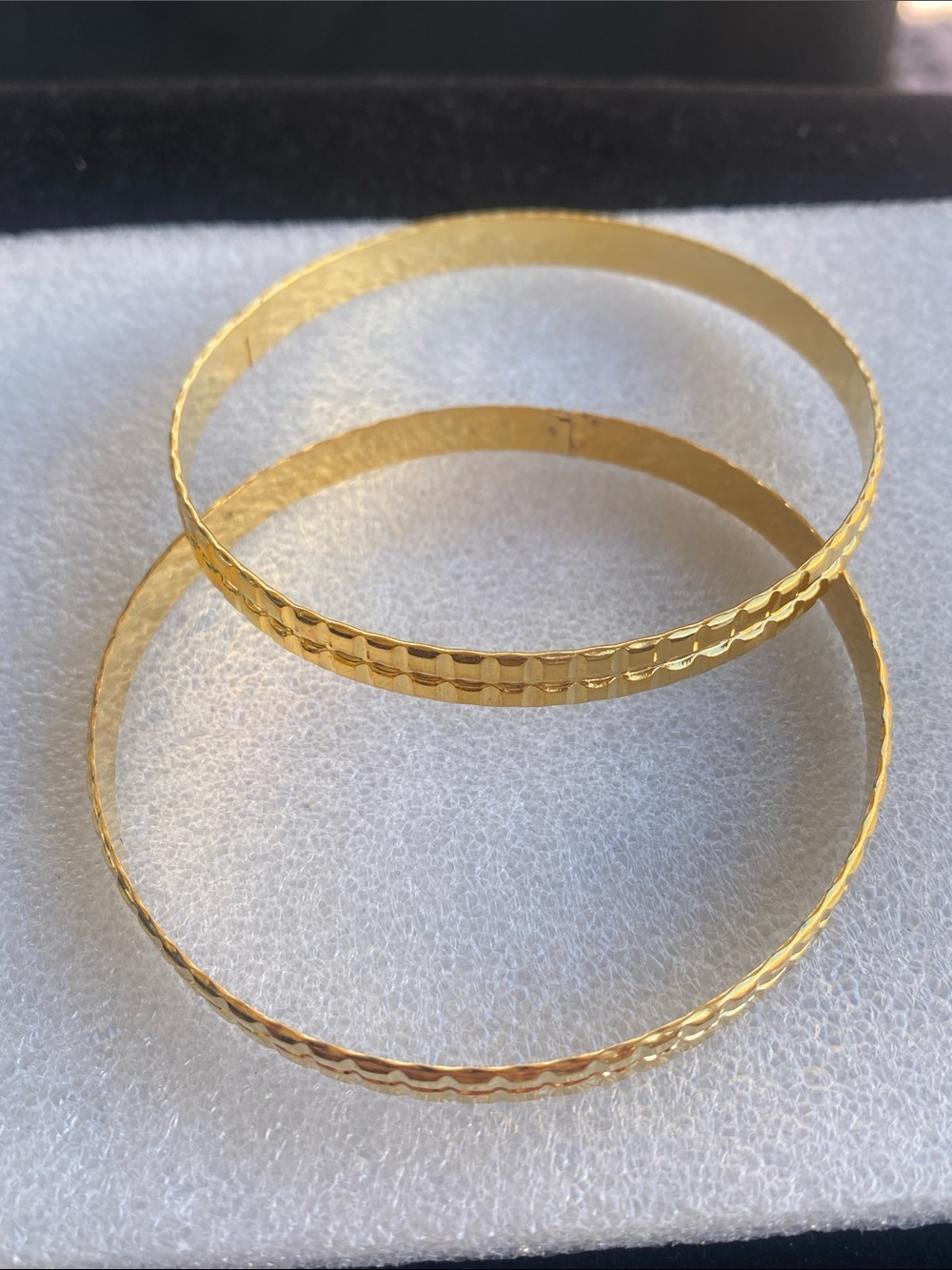 Gold Etched Two Bangle Bracelets